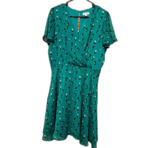 Women's Maison Jules Size 12 Green Faux Wrap Floral Dress